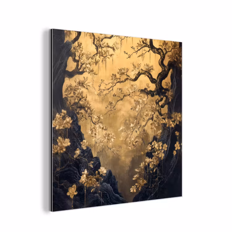 Aluminium schilderij - Bloemen - Takken - Goud - Sierlijk — 1