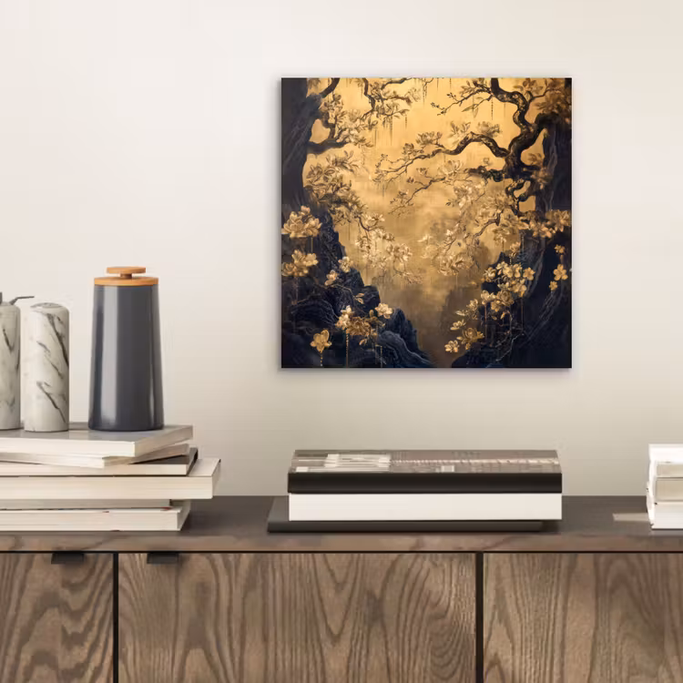 Aluminium schilderij - Bloemen - Takken - Goud - Sierlijk — 2