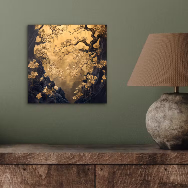 Aluminium schilderij - Bloemen - Takken - Goud - Sierlijk — 3