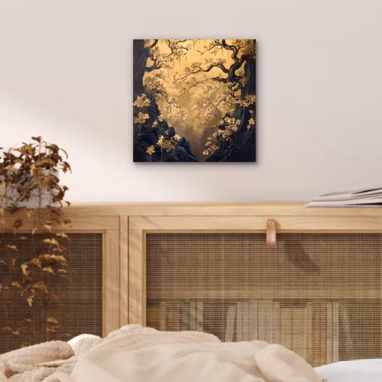 Aluminium schilderij - Bloemen - Takken - Goud - Sierlijk — 4