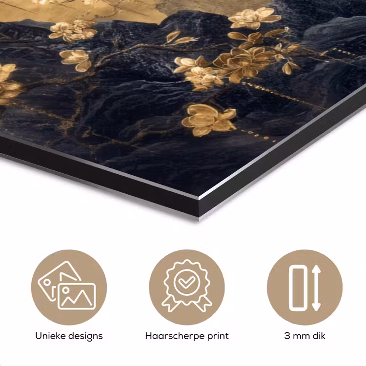 Aluminium schilderij - Bloemen - Takken - Goud - Sierlijk — 7