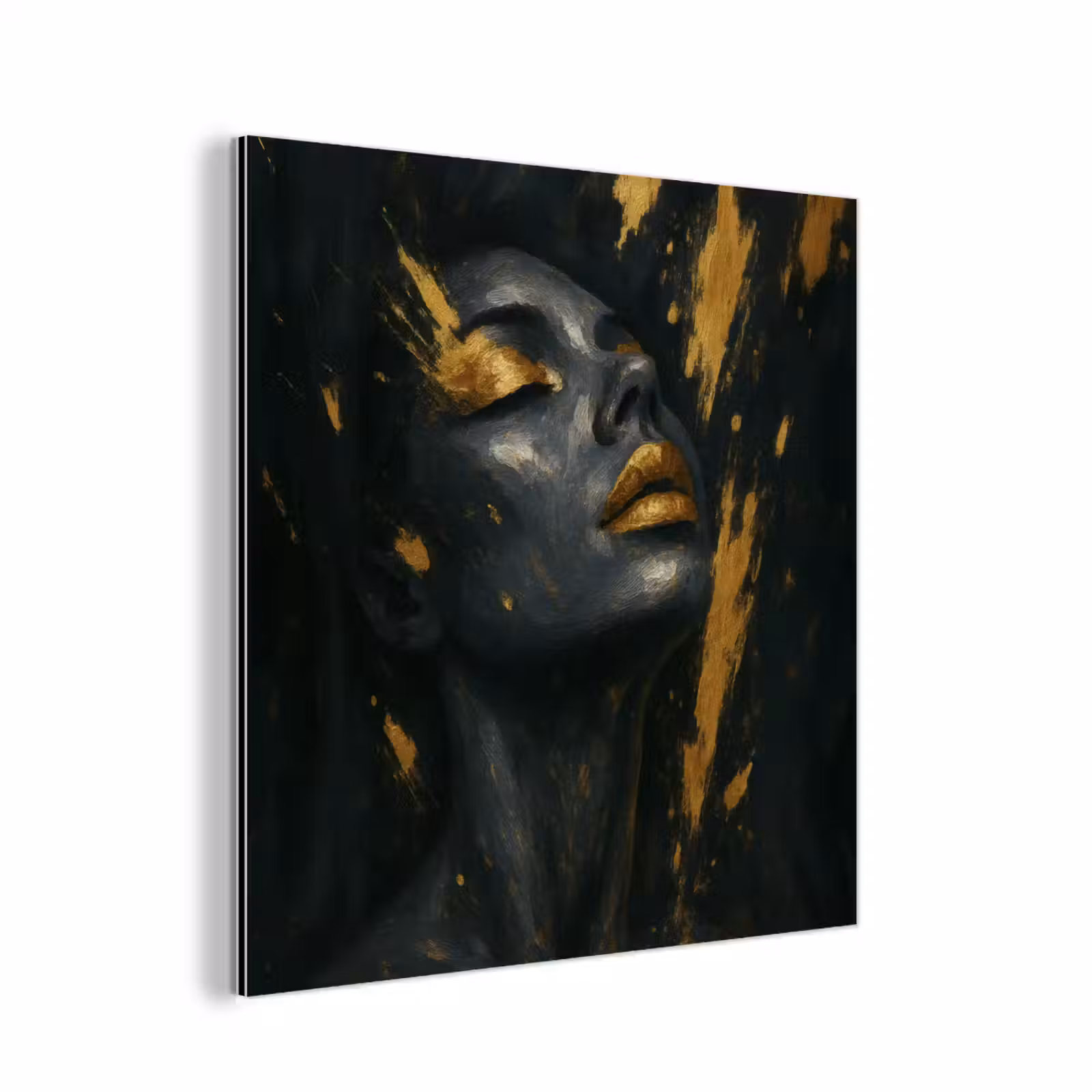 Aluminium schilderij - Gezicht - Vrouw - Verfspatten - Abstract — 1