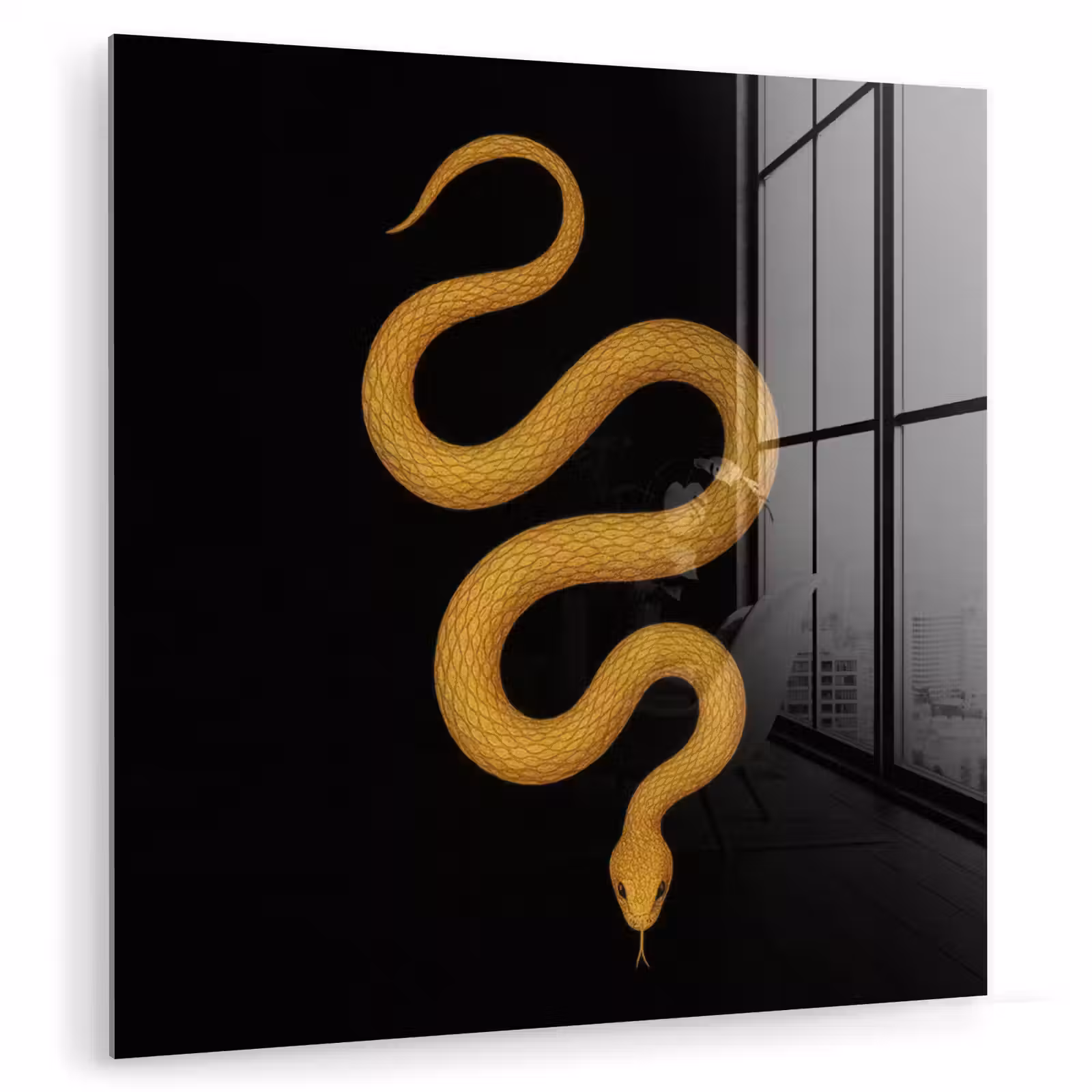 Glas schilderij - Slang - Minimalistisch - Goud — 1
