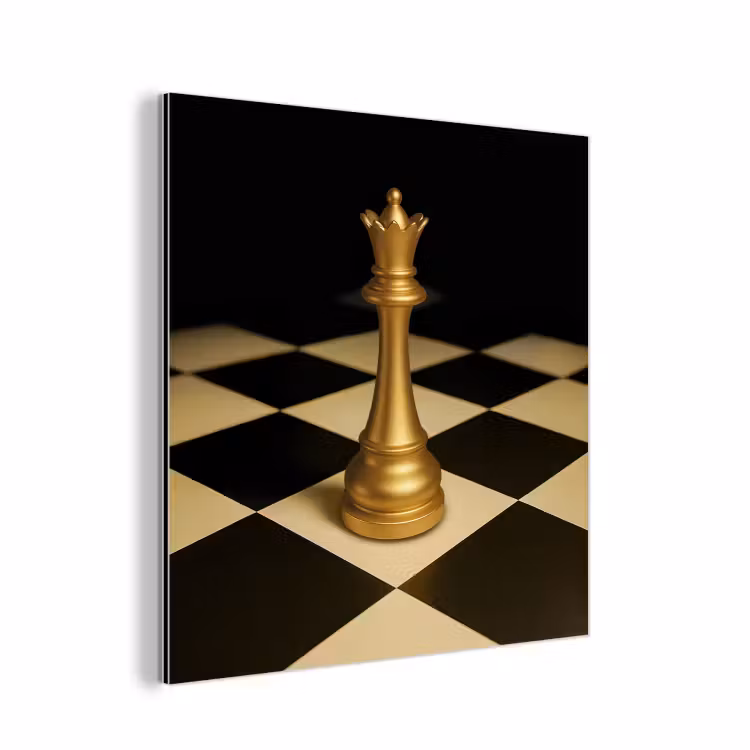 Aluminium schilderij - Koningin - Schaakstuk - Geblokt - Goud — 1