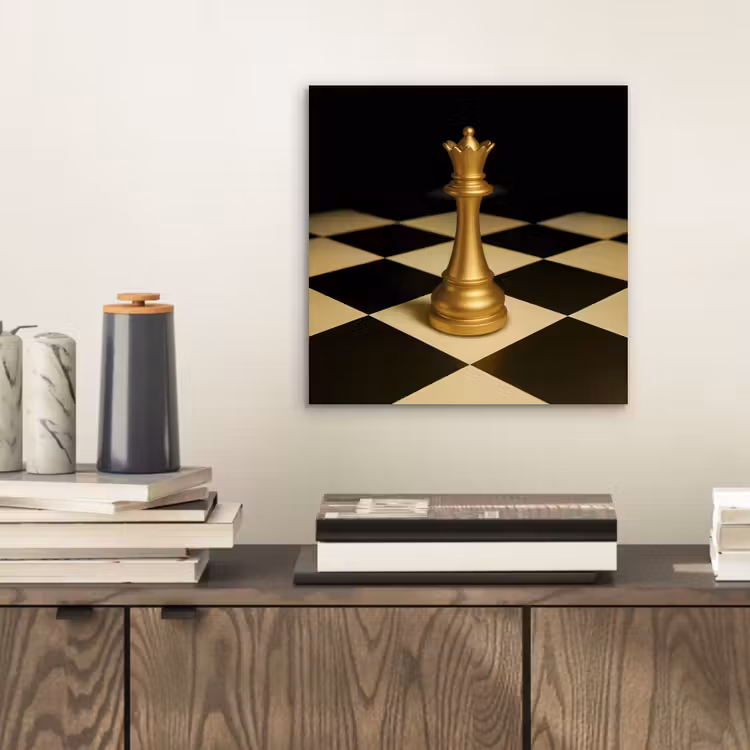 Aluminium schilderij - Koningin - Schaakstuk - Geblokt - Goud — 2