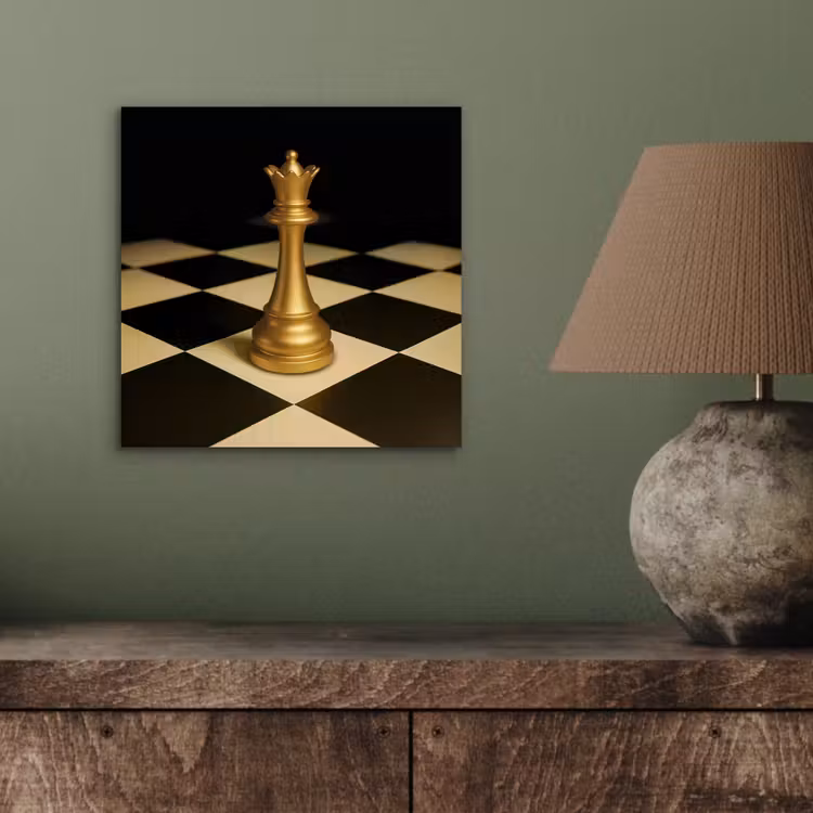 Aluminium schilderij - Koningin - Schaakstuk - Geblokt - Goud — 3