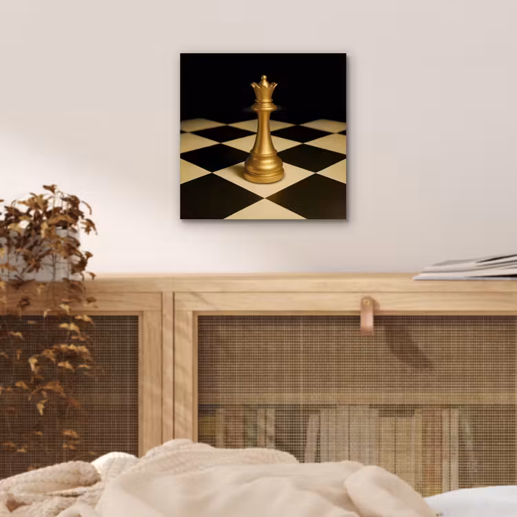 Aluminium schilderij - Koningin - Schaakstuk - Geblokt - Goud — 4