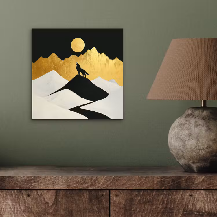 Aluminium schilderij - Wolf - Bergen - Maan - Zwart — 3