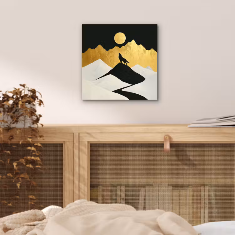Aluminium schilderij - Wolf - Bergen - Maan - Zwart — 4
