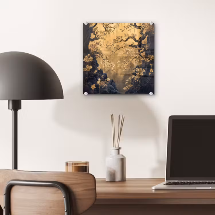 Glas schilderij - Bloemen - Takken - Goud - Sierlijk — 7