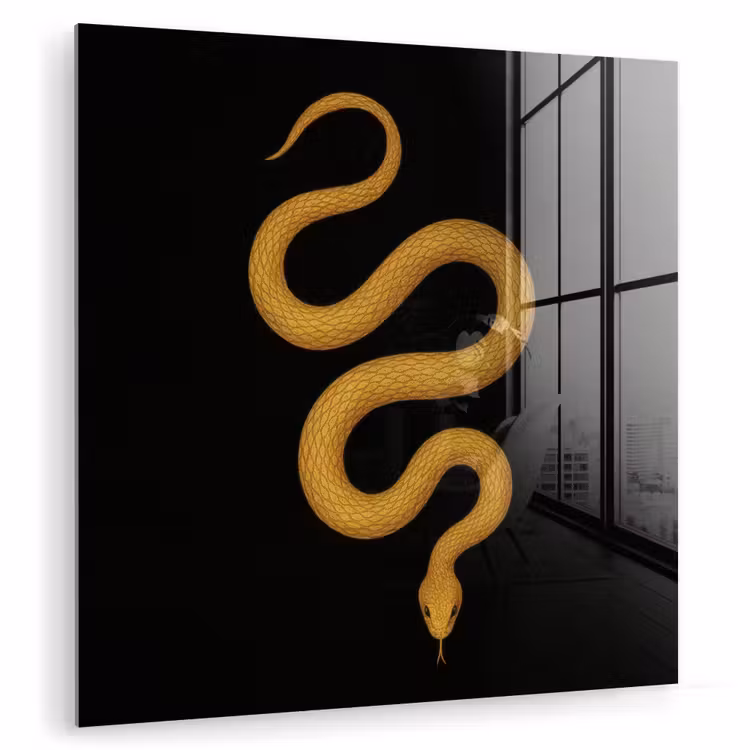 Glas schilderij - Slang - Minimalistisch - Goud — 1