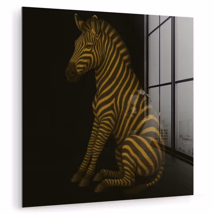 Glas schilderij - Zebra - Strepen - Goud — 1