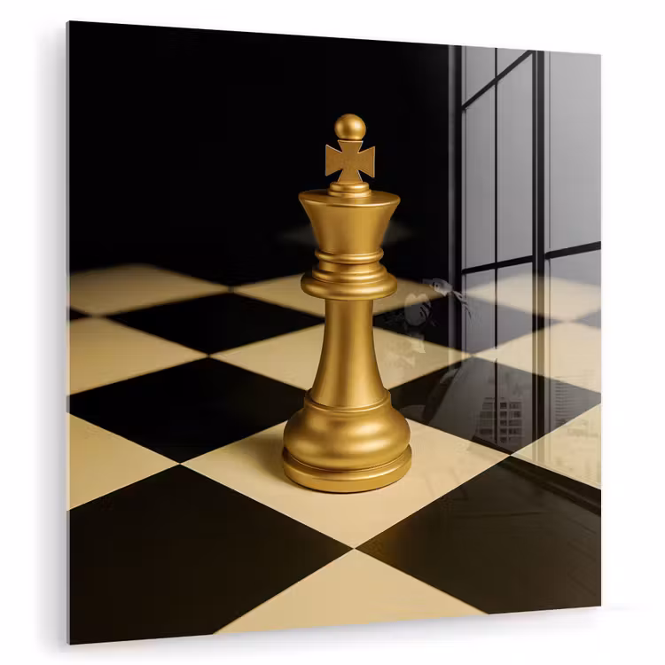Glas schilderij - Schaakstuk - Koning - Schaakbord - Geblokt — 1