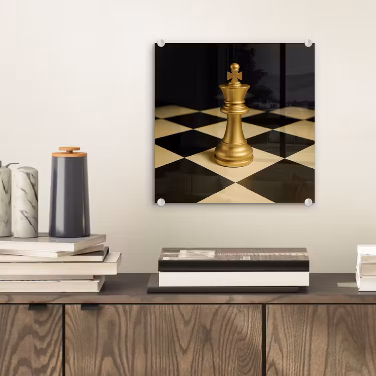 Glas schilderij - Schaakstuk - Koning - Schaakbord - Geblokt — 2