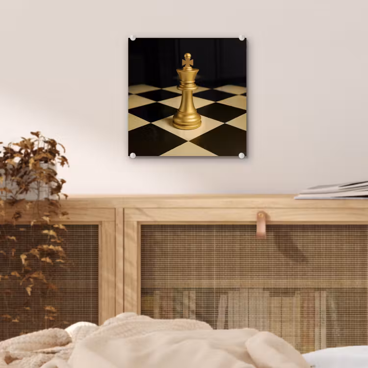 Glas schilderij - Schaakstuk - Koning - Schaakbord - Geblokt — 5