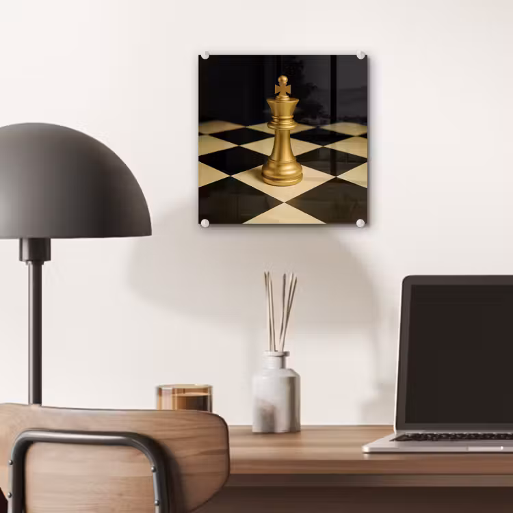 Glas schilderij - Schaakstuk - Koning - Schaakbord - Geblokt — 7