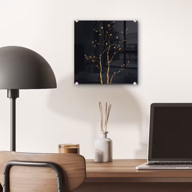 Glas schilderij - Takken - Blaadjes - Zwart — 7