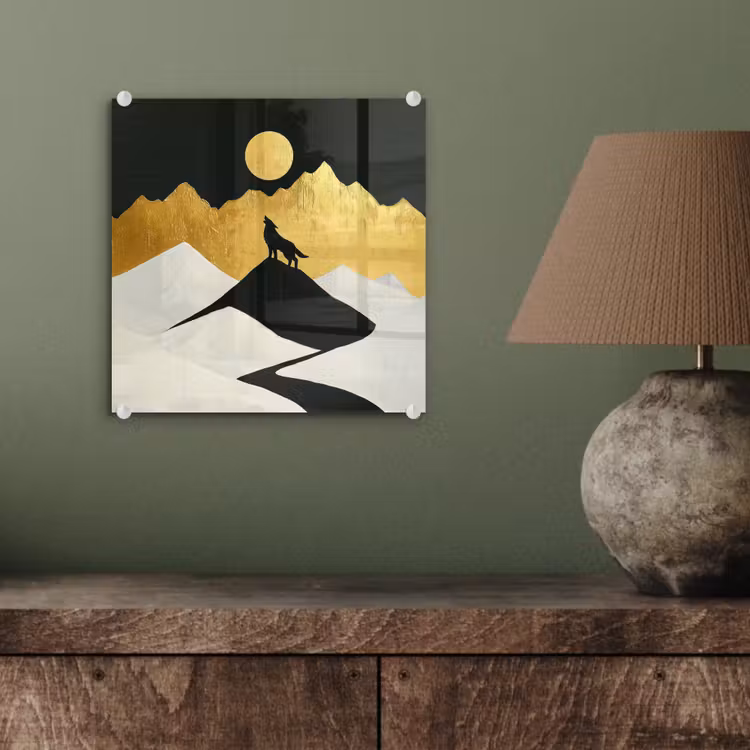 Glas schilderij - Wolf - Bergen - Maan - Zwart — 4