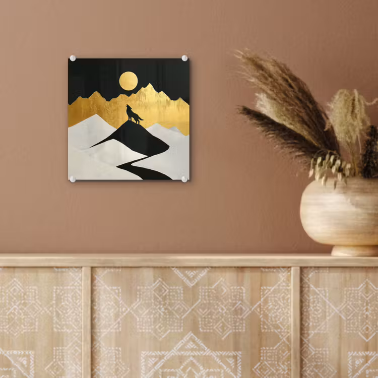 Glas schilderij - Wolf - Bergen - Maan - Zwart — 6