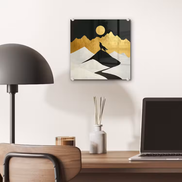 Glas schilderij - Wolf - Bergen - Maan - Zwart — 7