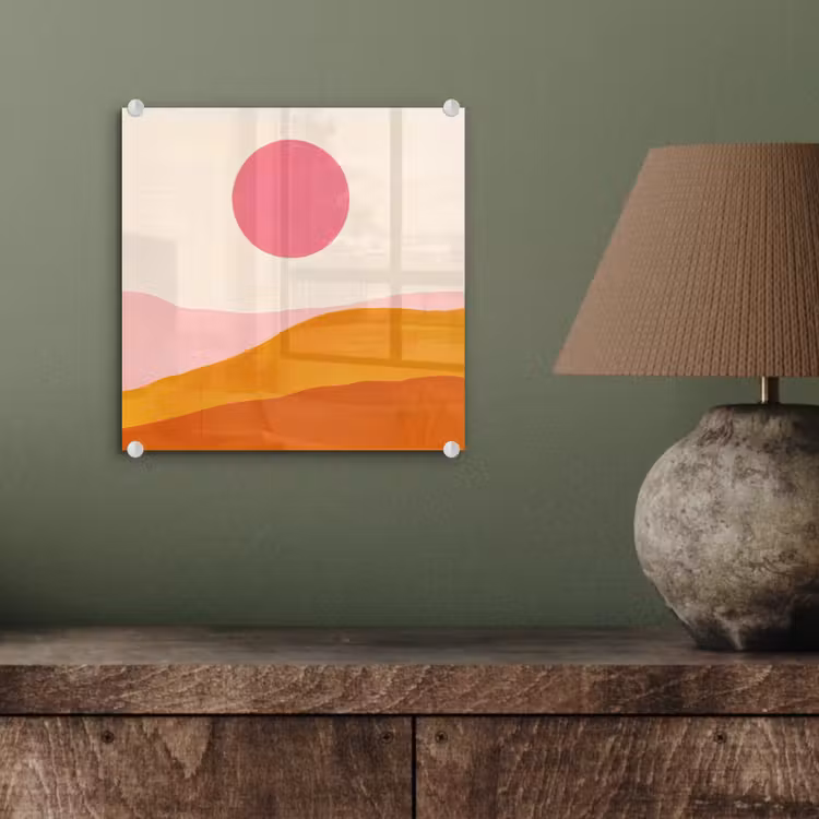 Glas schilderij - Zon - Heuvels - Abstract - Roze — 4