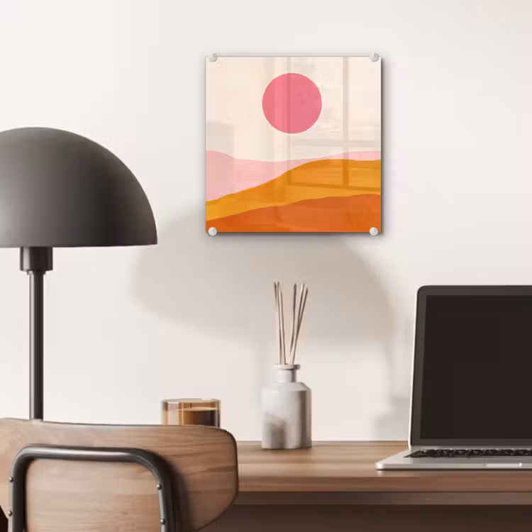 Glas schilderij - Zon - Heuvels - Abstract - Roze — 7