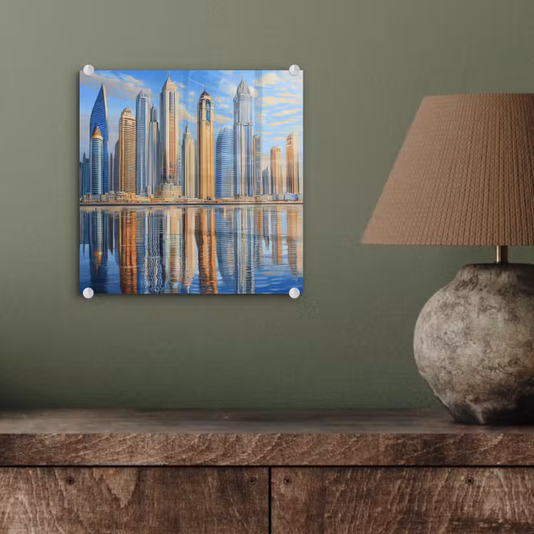 Glas schilderij - Skyline - Wolkenkrabbers - Water - Blauw — 4