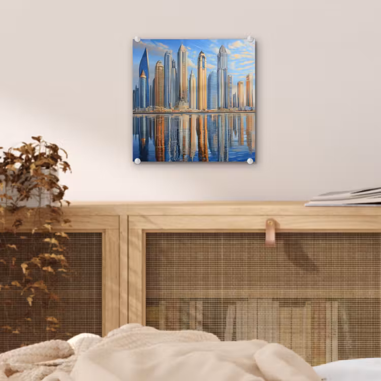 Glas schilderij - Skyline - Wolkenkrabbers - Water - Blauw — 5