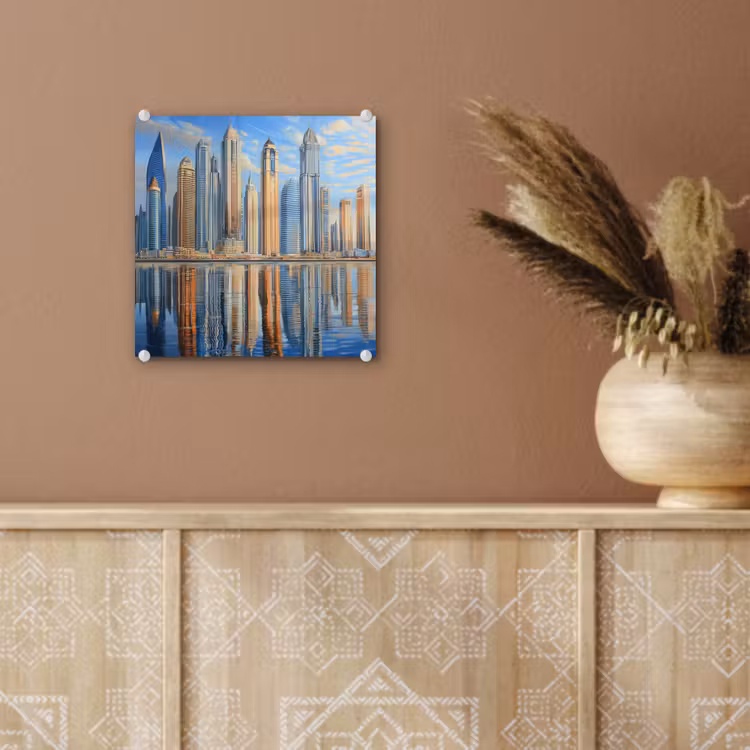 Glas schilderij - Skyline - Wolkenkrabbers - Water - Blauw — 6