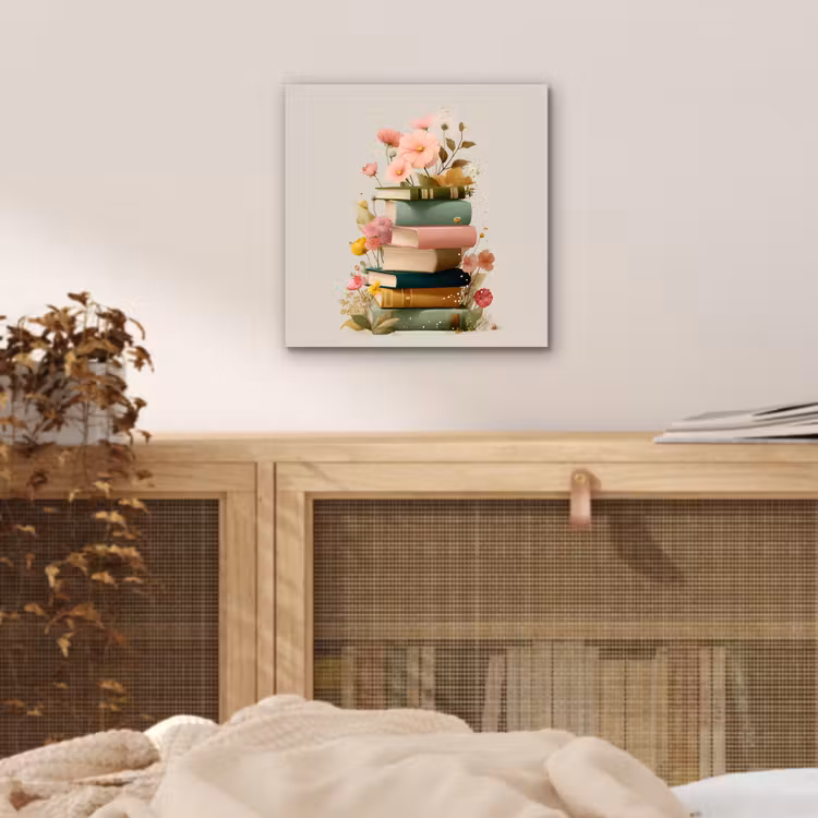 Aluminium schilderij - Boeken - Stapel - Bloemen - Kleurrijk — 4