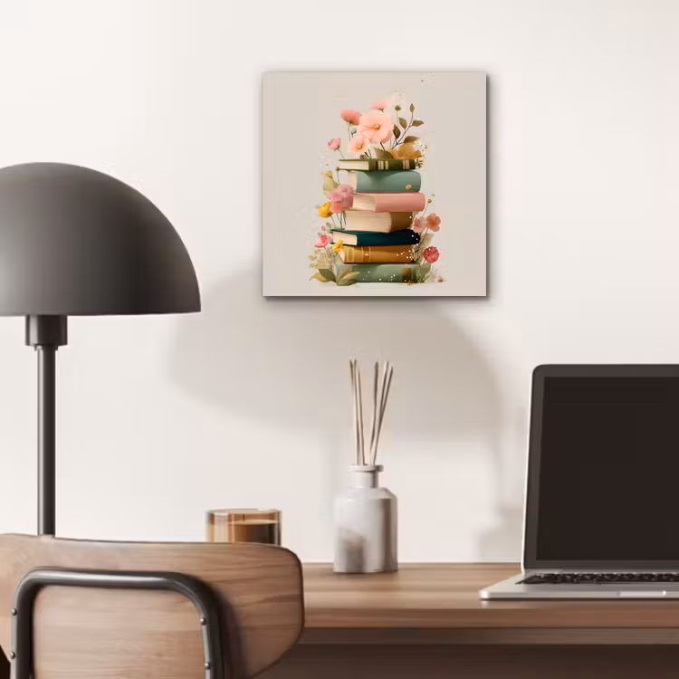 Aluminium schilderij - Boeken - Stapel - Bloemen - Kleurrijk — 6