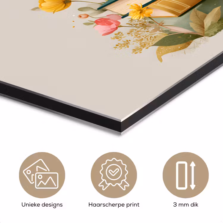 Aluminium schilderij - Boeken - Stapel - Bloemen - Kleurrijk — 7