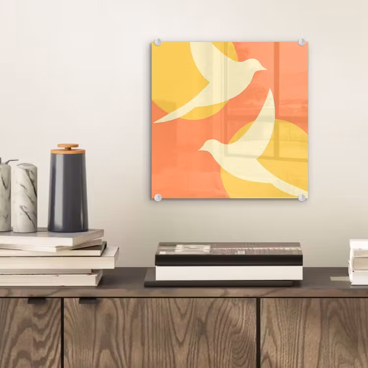 Glas schilderij - Vogels - Cirkels - Geel — 2