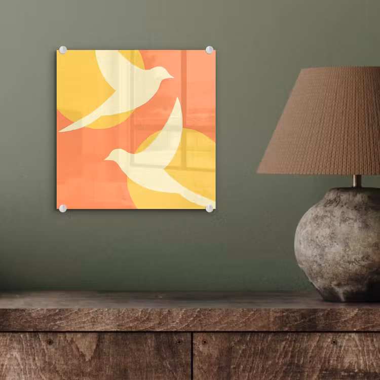 Glas schilderij - Vogels - Cirkels - Geel — 4