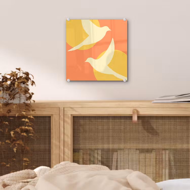 Glas schilderij - Vogels - Cirkels - Geel — 5