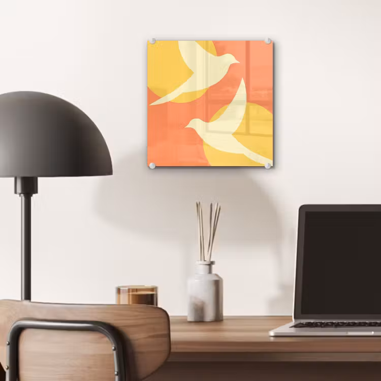Glas schilderij - Vogels - Cirkels - Geel — 7