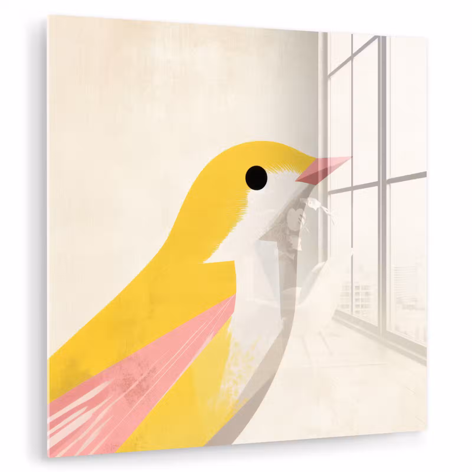 Glas schilderij - Vogel - Minimalistisch - Geel — 1