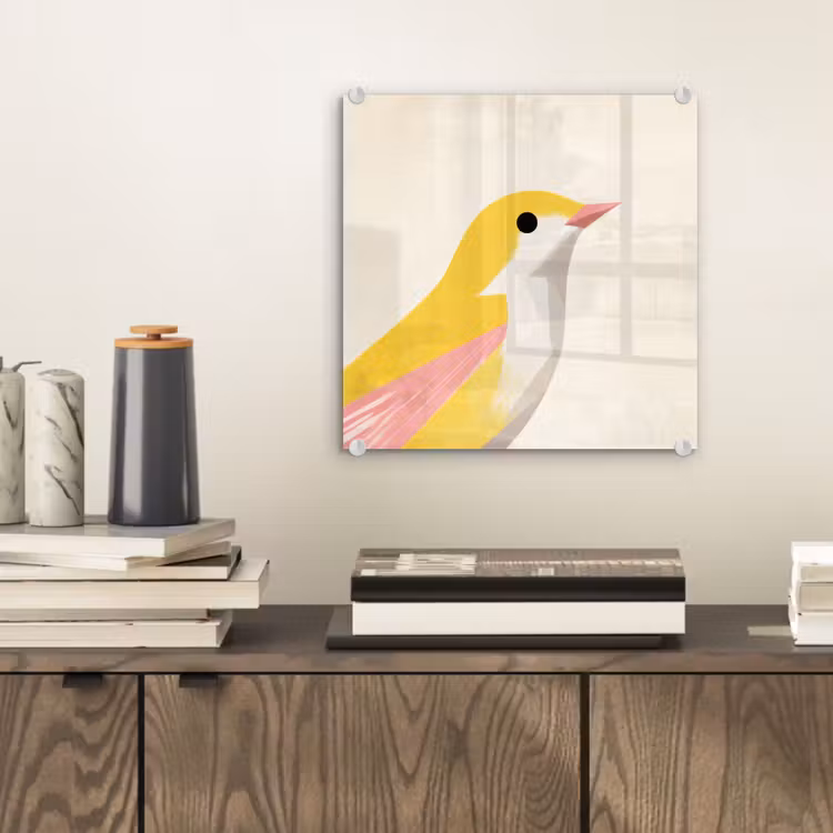 Glas schilderij - Vogel - Minimalistisch - Geel — 2