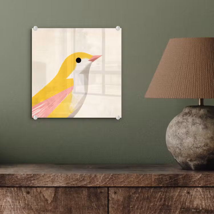 Glas schilderij - Vogel - Minimalistisch - Geel — 4