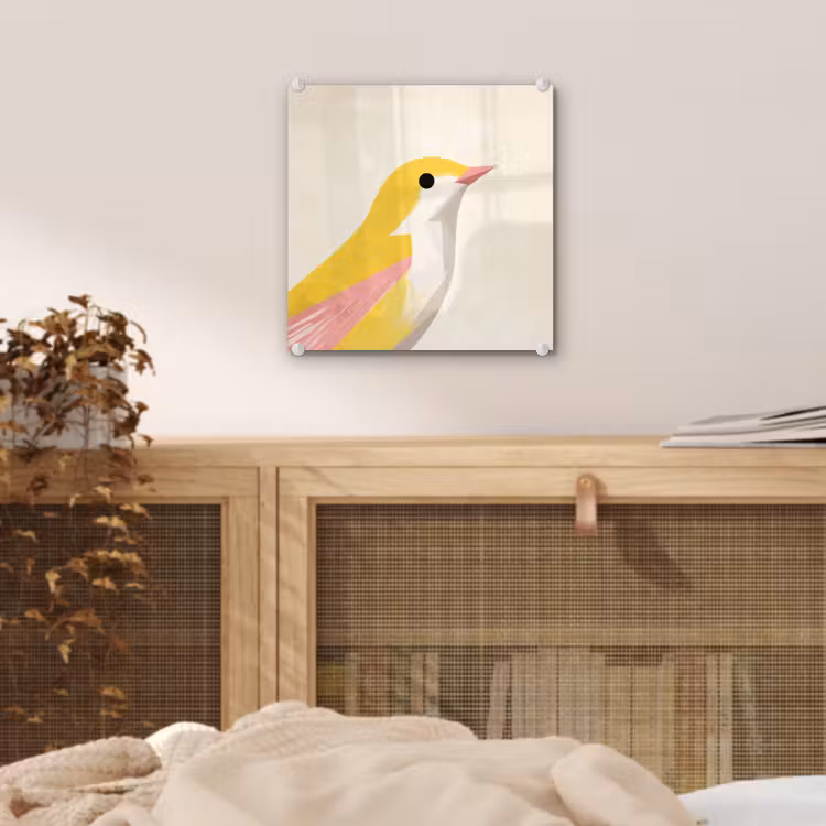 Glas schilderij - Vogel - Minimalistisch - Geel — 5
