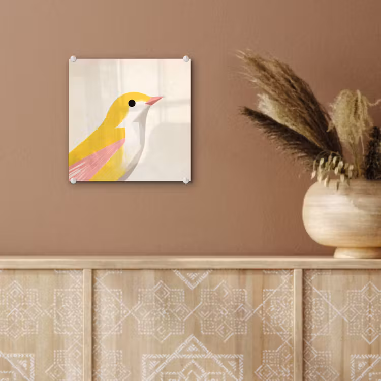 Glas schilderij - Vogel - Minimalistisch - Geel — 6