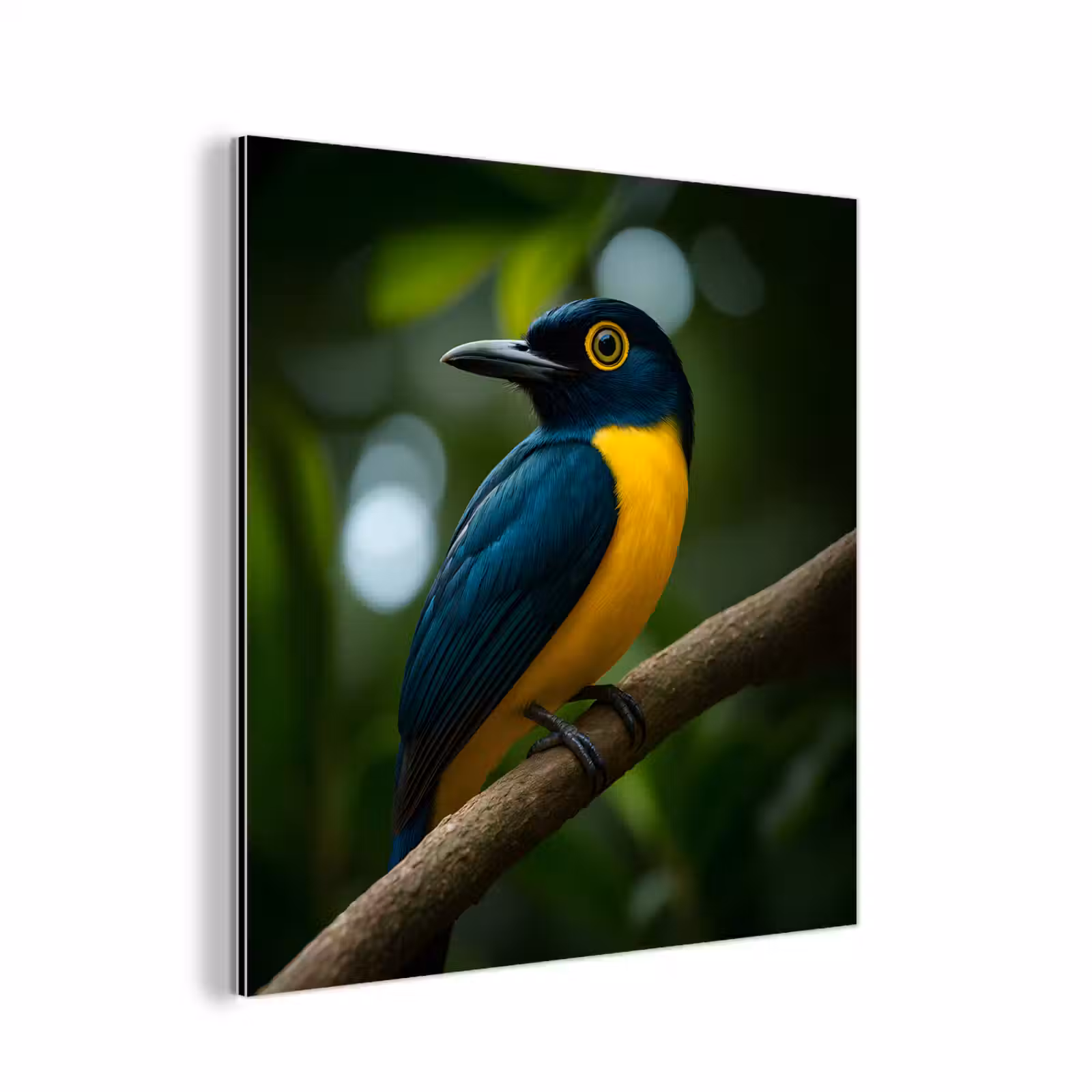 Aluminium schilderij - Vogel - Tak - Geel - Bladeren — 1