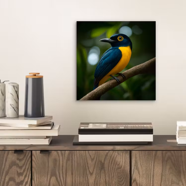 Aluminium schilderij - Vogel - Tak - Geel - Bladeren — 2