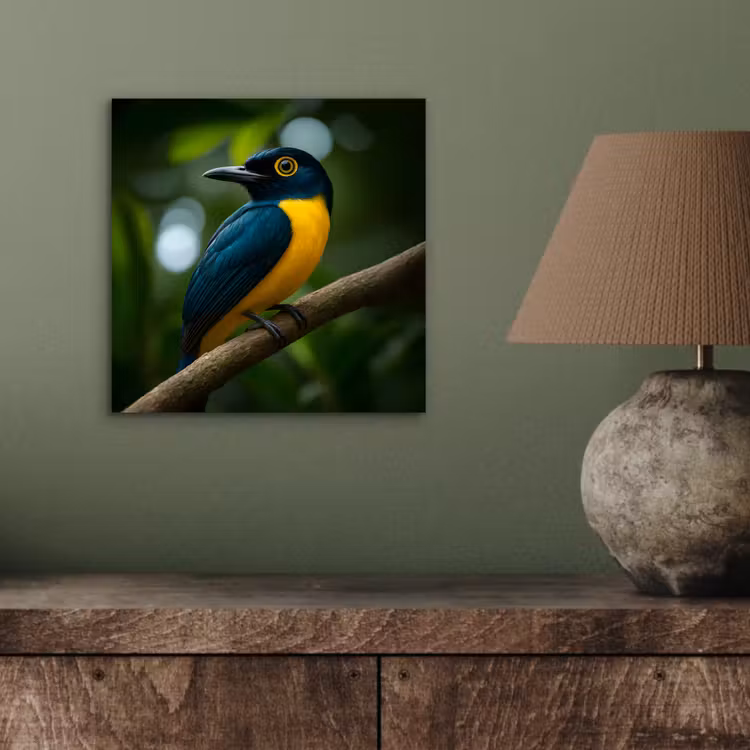 Aluminium schilderij - Vogel - Tak - Geel - Bladeren — 3