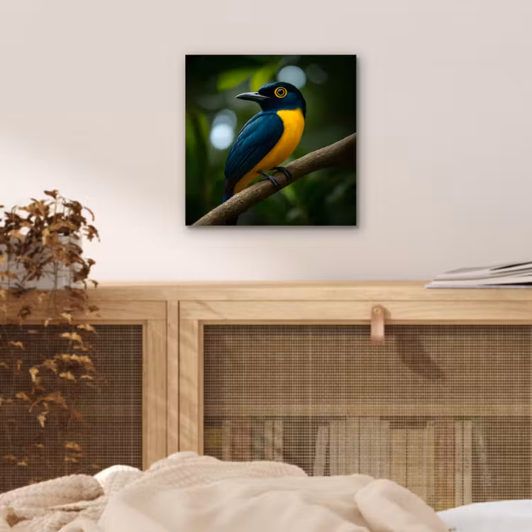 Aluminium schilderij - Vogel - Tak - Geel - Bladeren — 4
