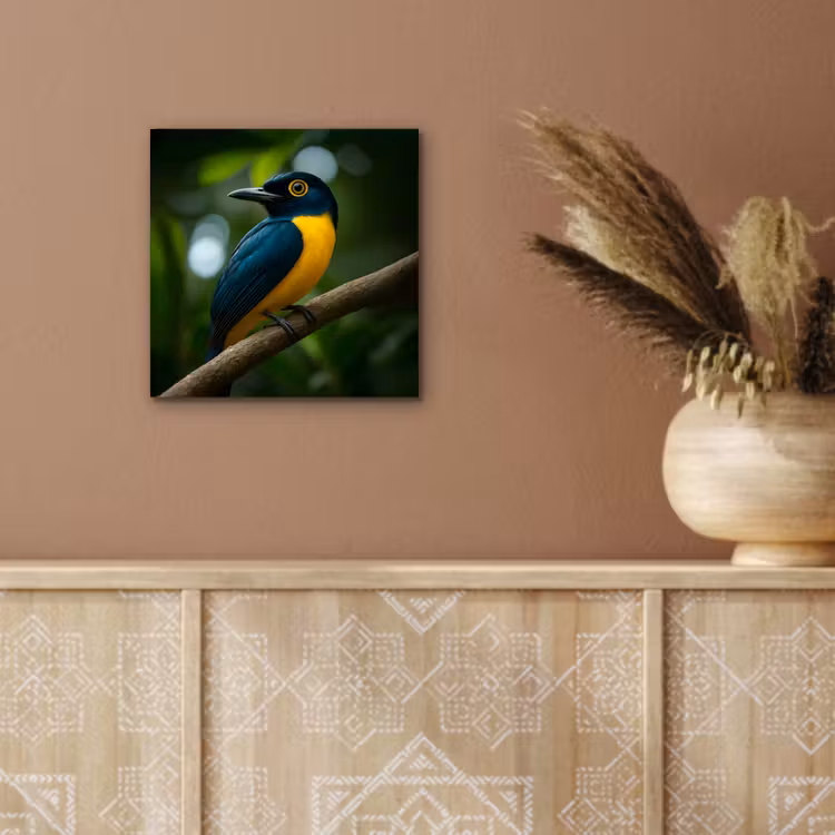 Aluminium schilderij - Vogel - Tak - Geel - Bladeren — 5