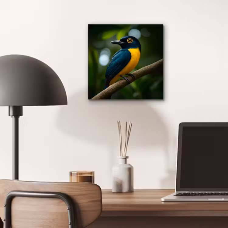 Aluminium schilderij - Vogel - Tak - Geel - Bladeren — 6