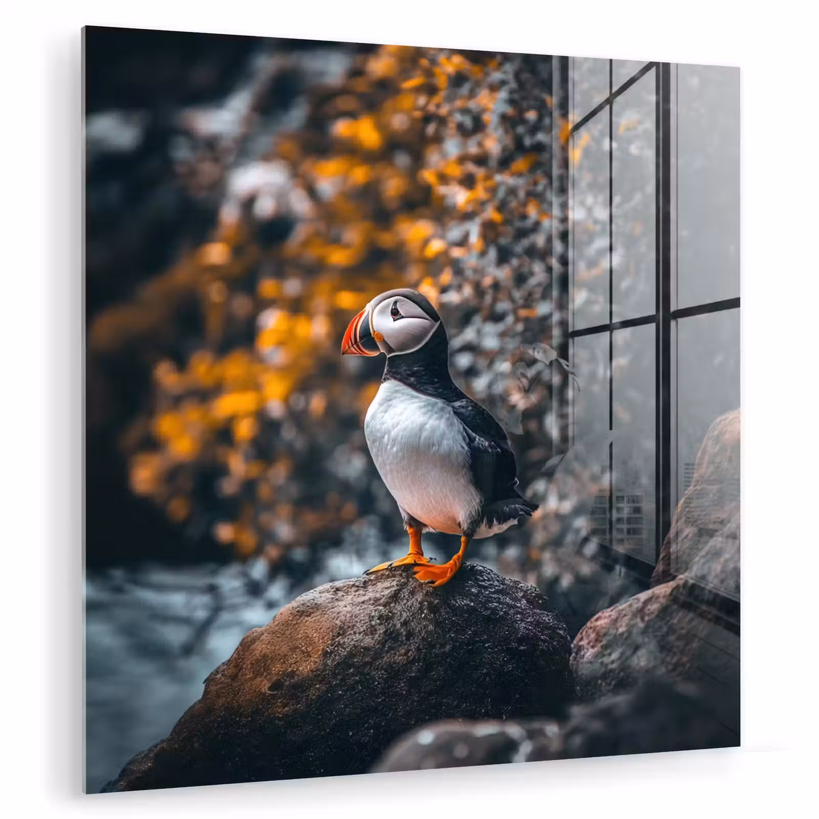 Glas schilderij - Papegaai - Vogel - Rots - Wit — 1