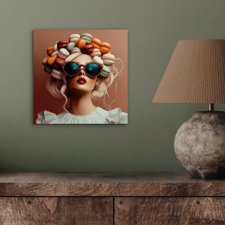 Aluminium schilderij - Vrouw - Macarons - Bril — 3