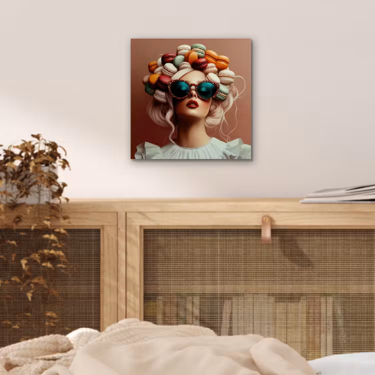 Aluminium schilderij - Vrouw - Macarons - Bril — 4